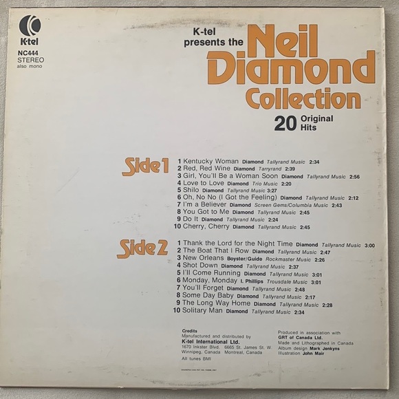 K-tel presents the Neil Diamond Collection 20 1976 Original Hits - Picture 2 of 2